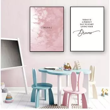 Картина Картина Розовая Спальня Настенный Художественный Декор Скандинавские Плакаты с Цитатами Мечта Вдохновляющие Печать на Холсте Румяна Розовые Облака 21cm30cm NoFrame