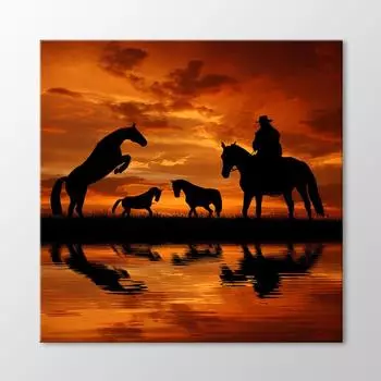 Картина Ковбой и Лошади