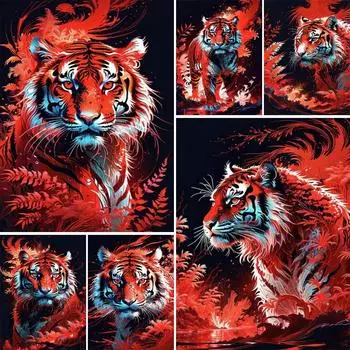 Картина «Красный тигр», полная дрель, 5D алмазная живопись, мозаика, вышивка «сделай сам», вышивка крестом для украшения дома J3757 square 40x30cm белый