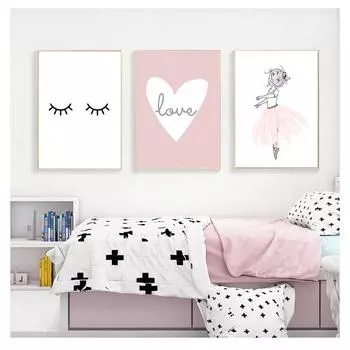 Картина «Любовь», настенное искусство, розовая девушка, принт, плакат на скандинавскую тему, изображение для декора детской комнаты, поп-арт, детский постер, холст для детской комнаты 21cm30cm NoFrame