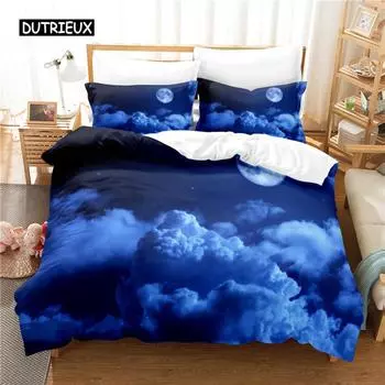Картина «Лунная ночь» Комплект постельного белья Пододеяльник Комплект постельного белья с 3D-печатью Комплект постельного белья размера «queen size» Модный дизайн EU single(135x200cm)