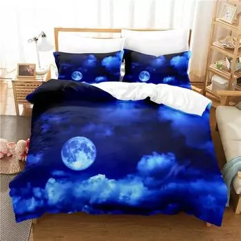 Картина «Лунная ночь» Комплект постельного белья Пододеяльник Комплект постельного белья с 3D-печатью Комплект постельного белья размера «queen size» Модный дизайн EU single(135x200cm)&set