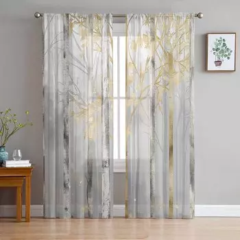 Картина маслом абстрактное дерево закат тюлевые оконные шторы для спальни роскошный домашний декор шторы в гостиной шифоновые панели 135W x 114H(cm)