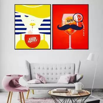 Картина маслом Aperol, вино, винтажная еда и напитки, кухня, украшение для дома, настенное художественное изображение 21cm30cm NoFrame