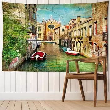 Картина маслом Архитектура Гобелен Настенный Гобелен Хиппи Богемный Стиль Эстетический Декор Комнаты Фон Ткань 95x70CM