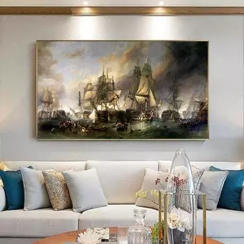 Картина маслом Битва при Трафальгаре Холст Настенный Плакат Эстамп Гостиная Поп-художник Украшение 21cm30cm NoFrame