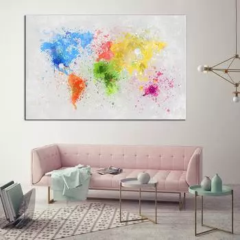 Картина маслом большого размера с принтом, настенная живопись, красочная карта мира, настенная художественная картина для живописи в гостиную 21*30cm