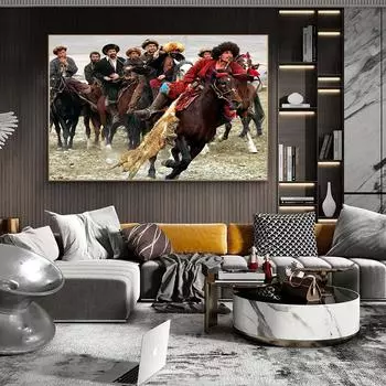 Картина маслом «Человек на охоте на лошадях», настенное искусство, холст, скандинавские постеры и принты, современная настенная художественная картина для гостиной 21x30 No Frame