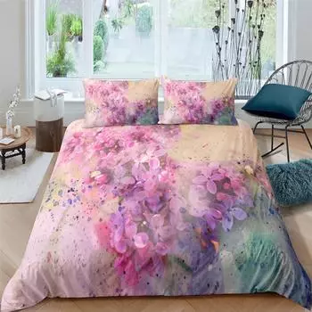 Картина маслом Цветы Цифровая печать Комплекты постельного белья из полиэстера Постельное белье для взрослых Одеяло Арт Пододеяльник Комплект односпальных постельного белья размера King Queen 135x200cm 2pcs