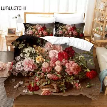 Картина маслом Цветы Цифровая печать Комплекты постельного белья для взрослых Постельное белье Одеяло Арт Пододеяльник Комплект Односпальный Размер King Queen Size EU single(135x200cm)