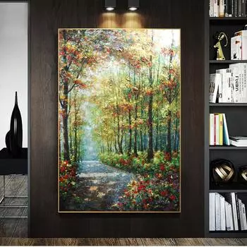 Картина маслом «Деревья и солнечный свет», постеры, холст, настенные принты для гостиной, поп-арт, украшение для дома 21cm30cm NoFrame