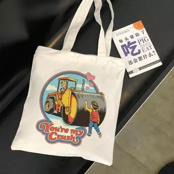 Картина маслом, детские сумки с забавным принтом, повседневная уличная сумка на плечо, Harajuku, холст, большая вместительная женская сумка, мультяшный дикий 24*26cm