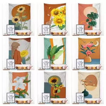 Картина маслом гобелен настенный цветок богемный стиль Ins искусство хиппи тапиз современная девушка общежитие домашний декор 95x70cm