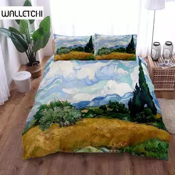 Картина маслом «Горная деревня Ван Гога» Пододеяльник Комплект постельного белья King Queen Double Full Twin Single Size Комплект постельного белья EU single(135x200cm)