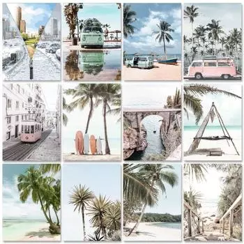 Картина маслом кокосовый пейзаж на холсте пейзаж безрамное украшение для дома 21*30cm No Frame