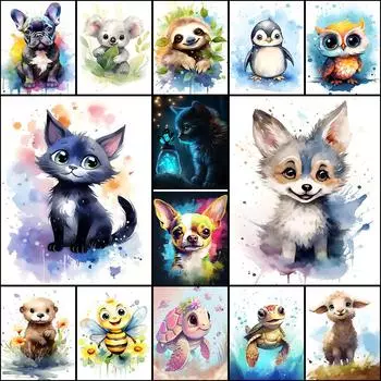 Картина маслом маленькие животные Личность DIY Полная дрель Алмазная декоративная живопись Full Round 20x30CM