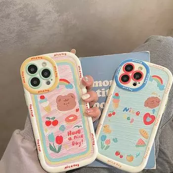 Картина маслом милый медведь мультфильм животных противоударный чехол-бампер для телефона для Iphone 14 11 12 13 Pro Max модная мягкая задняя крышка чехол For iPhone 12