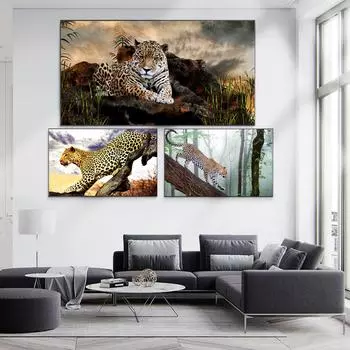 Картина маслом на холсте с изображением животных Леопард на дереве картина в подарок картина для офиса, коридора, гостиной, украшения дома, фреска без рамки 20*40cm No Frame