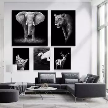 Картина маслом на холсте с изображением животных, слона, тигра, котенка, белого лебедя, гостиной, коридора, украшения дома, фрески, без рамки 21*30cm No Frame