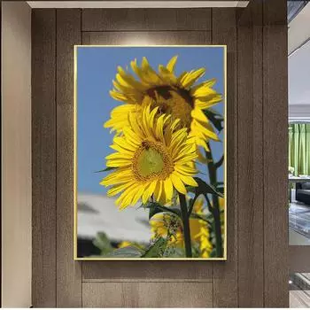 Картина маслом на холсте с подсолнухом и насекомыми, пасторальный пейзаж, серия растений, эстетическая картина для домашней стены, украшение современного искусства 21cm30cm NoFrame