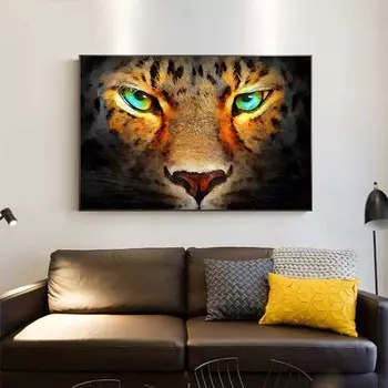 Картина маслом на холсте с животными, лев, голубые глаза, постеры и принты, черные настенные панно для современной гостиной, домашний декор, без рамки 21cm30cm NoFrame
