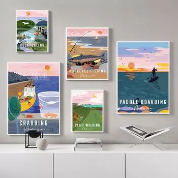 Картина маслом на рыбацком побережье, скандинавское путешествие, пейзажная живопись, украшение дома, настенное искусство 21cm30cm NoFrame