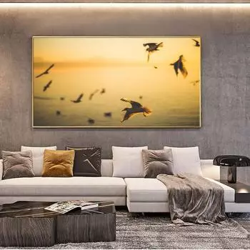 Картина маслом на тему животных, красивые птицы, летящие перелетные птицы, искусство, холст, картина, офис, гостиная, коридор, украшение дома, фреска, без рамки 20*40cm No Frame