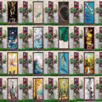 Картина маслом, наклейки на дверь, цветок, простые абстрактные линии, бамбуковые обои на холодильник для гостиной, домашний декор, художественная наклейка для спальни 40x120cm