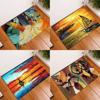 Картина маслом напольный коврик спальня гостиная ванная комната ковер украшения пасторальный принт дверной коврик коридор ковер 40x60cm