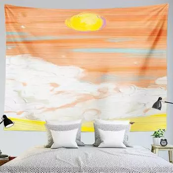 Картина маслом пейзаж гобелен луна облако настенный гобелен Kawaii комната хиппи земля девушка спальня эстетическое украшение гобелена 100x75cm
