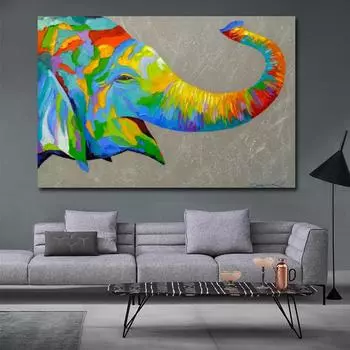 Картина маслом Плакаты с животными и эстампы Красочная абстрактная картина маслом со слоном Гостиная Quadro 21cm30cm NoFrame