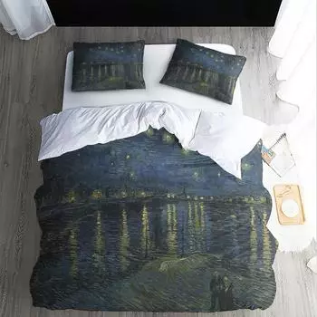 Картина маслом Пододеяльник Звездная ночь Цифровая печать Постельное белье Комплект из трех предметов Знаменитая картина Украшение спальни EU single 135*200