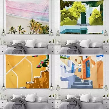 Картина маслом Простой архитектурный узор Гобелен Спальня Гостиная Гобелен Домашнее настенное украшение Гобелен 100x75cm