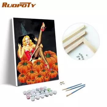 Картина маслом Ruopoty, цифровая картина тыквы на холсте, цифровой комплект для девочек, украшение дома, подарок на Хэллоуин 40x50cm NO Frame