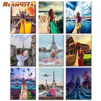 Картина маслом Ruopoty по номерам, фигурка девушки, настенная живопись, ручная роспись на холсте, картина по номерам, женская картина для гостиной 40x50cm NO Frame