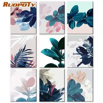 Картина маслом Ruopoty по номерам, пейзаж с листьями, акриловая рамка «сделай сам», на холсте, настенная картина по номерам для гостиной 40x50cm NO Frame