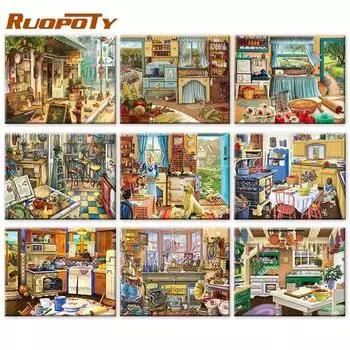 Картина маслом RUOPOTY по номерам, пейзажи для гостиной, ручная роспись, уникальные подарочные картины по номерам, украшение для дома и дома для взрослых 40x50cm NO Frame