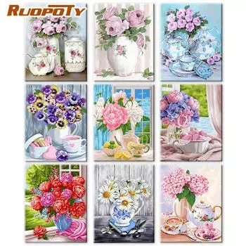 Картина маслом RUOPOTY по номерам, рисунок розы на холсте, сделай сам, раскраска по номерам, наборы цветов, акрил, уникальные подарки 40x50cm NO Frame