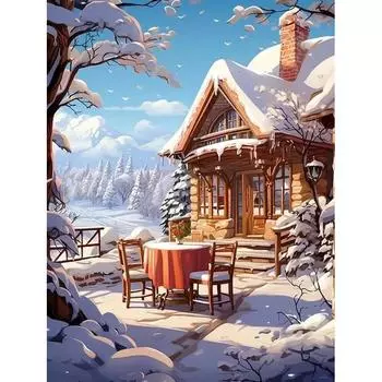 Картина маслом Ruopoty по номерам с рамкой, рисунок по номерам, зимний снежный дом, картины ручной работы по номерам, домашний декор 40x50cm NO Frame