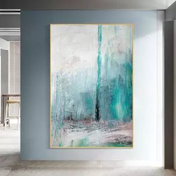 Картина маслом с абстрактной текстурой, напечатанная на холсте, скандинавский зеленый плакат и принты, настенное искусство, для украшения гостиной на крыльце 21x30cm No Frame