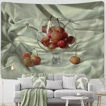 Картина маслом с фруктами вишни, гобелен, настенное психоделическое искусство, хиппи, тапиз, 3D печать, эстетический декор комнаты 95x70cm