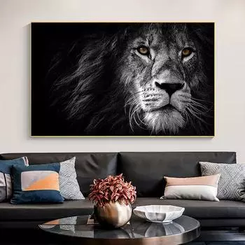 Картина маслом с головой черного льва, настенный художественный постер, эстамп высокой четкости, фотографии дикой природы для гостиной, украшение для дома 20cm40cm NoFrame