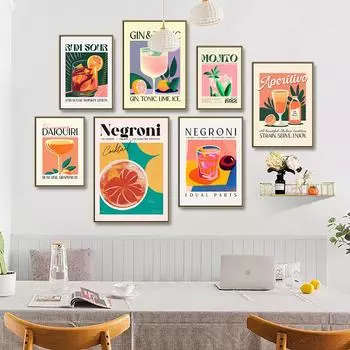 Картина маслом с мультяшным соком, ром, кислый, мохито, негрони, карпиринья, плакат для напитков и печать, клуб, бар, ресторан 21cm30cm NoFrame