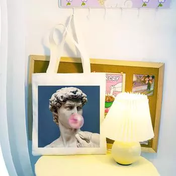 Картина маслом с принтом для девочек, студенческие сумки на плечо Harajuku, винтажная большая сумка для покупок, забавные женские многоразовые сумки для продуктов Ulzzang