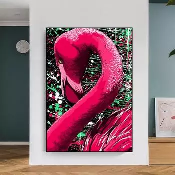 Картина маслом с розовым фламинго, скандинавские современные граффити, постер с изображением животных и украшение для комнаты для девочек, фреска 21cm30cm NoFrame