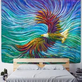 Картина маслом с совой, гобелен, настенный психоделический колдовство, хиппи Tapitz, животное, домашнее общежитие, гостиная, художественный декор 95x70cm