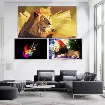 Картина маслом с животными, лев, мультфильм, абстрактное искусство, холст, картина для гостиной, коридора, офиса, украшения дома, фреска без рамки 20*40cm
