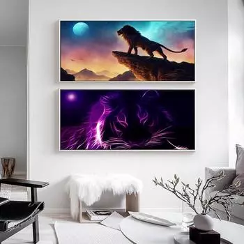 Картина маслом с животными, Пик Льва, вид на луну, абстрактное искусство, холст, картина для гостиной, коридора, офиса, украшения дома, фреска без рамки 20*40cm