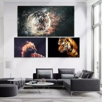 Картина маслом с животными, пламя, фон, тигр, искусство, холст, картина, подарочная картина, гостиная, коридор, офис, украшение дома, фреска без рамки 20*40cm
