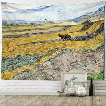 Картина маслом Сельскохозяйственные угодья Гобелен Настенный Хиппи Психоделическое Колдовство Ван Гог Абстрактное Искусство Домашний Декор 95x70cm